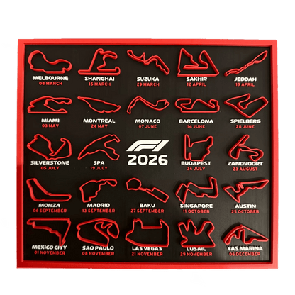 Calendario F1 2026 impreso en 3D | Circuitos Fórmula 1 - Prinx 3D