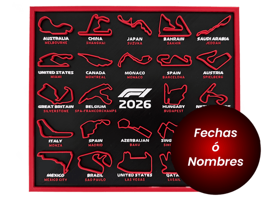 Calendario F1 2026 impreso en 3D | Circuitos Fórmula 1 - Prinx 3D